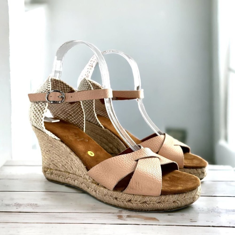 Maypol Pink Faux Leather Woven Wedge Heel Espadrille Sandals Size 9